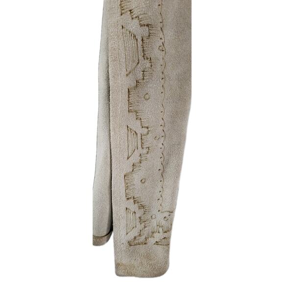 Vintage 60s 70s Leather Suede Poncho Snap Cape Hippie Boho Tan Tooled Western M - Picture 3 of 16